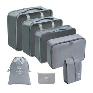 Travel Luggage Organizer Set Packing Cubes Storage Bags Grey 7 Piece Set